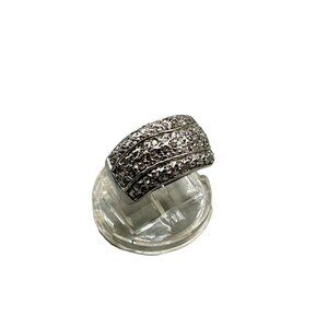 Sterling Silver Triple Band Design Ring Size 5.75 CZ Pave Vintage Jewelry